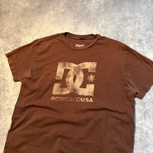 Y2K DC Shoes Brown Graphic T Shirt Men's Large Logo Short Sleeve Casual Tee